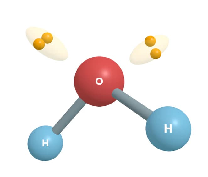 A water molecule with two hydrogen atoms and two lone electron pairs